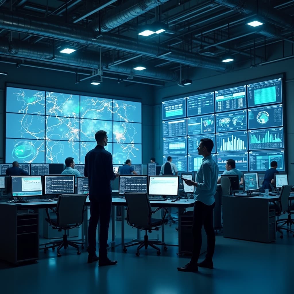 Automated robotic arm in a smart factory setting.