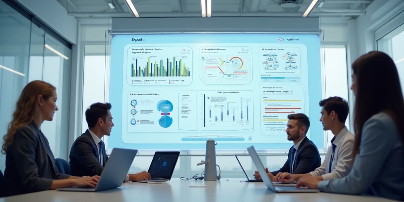Employee training dashboard displaying personalized learning paths and progress.
